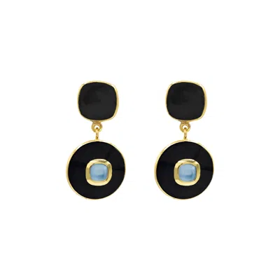 Marcia Moran Women's Gold / Black Inelda Earrings Black And Tanzanite In Gold/black