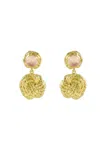 Marcia Moran Women's Gold / Pink / Purple Helena Texture Small Drop Earrings With Rose Quartz Doublet Stone