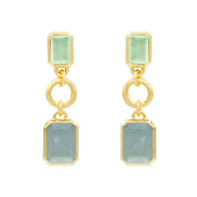 Marcia Moran Women's Green / Blue / Gold Indra Earrings In Green Amethyst And Blue Saphire Doublet In Multi