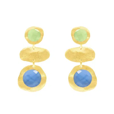 Marcia Moran Women's Green / Blue / Gold Seona Earrings In Greeen Amethyst With Tanzanite In Multi