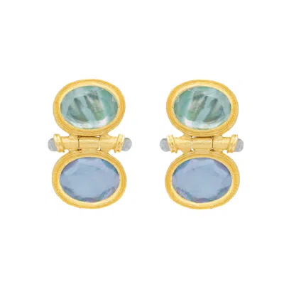 Marcia Moran Women's Green / Gold / Blue Bastille Earrings In Aqua And Tanzanite