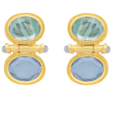 Marcia Moran Women's Neutrals / Blue / Gold Bastille Aqua And Tanzanite Earrings In Multi