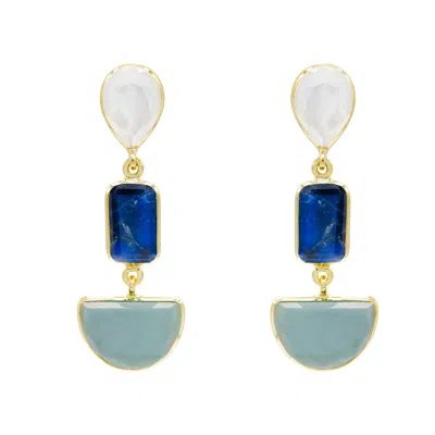 Marcia Moran Women's White / Gold / Blue Napa Earrings In Mother Of Pearl, Labradorite And Blue In Multi