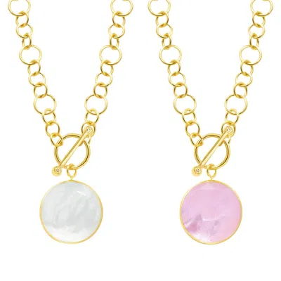 Marcia Moran Women's White / Gold / Pink Alaska Double Sided Necklace In Mother Of Pearl And Rose Quartz In Multi