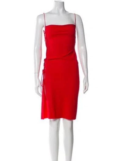 Pre-owned Marcia Square Neckline Knee-length Dress W/ Tags In Red