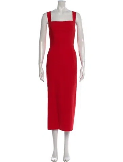 Pre-owned Marcia Square Neckline Midi Length Dress In Red