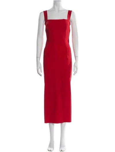 Pre-owned Marcia Square Neckline Midi Length Dress In Red