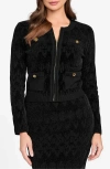 Marciano Adele Logo Jacquard Chenille Zip-up Cardigan In Black