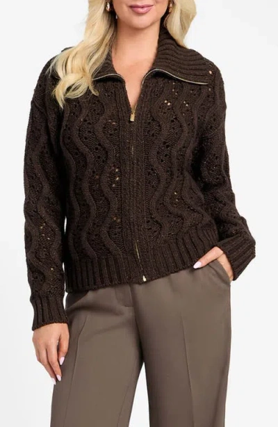 Marciano Adenora Metallic Cable Cardigan In Brown