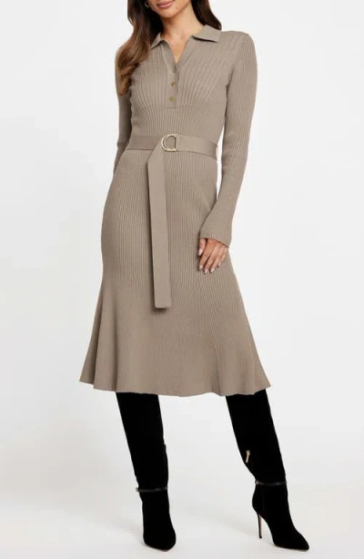 Marciano Agathe Rib Polo Midi Sweater Dress In Gray