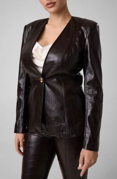 Marciano Alessandria Croc Embossed Faux Leather Blazer In Dark