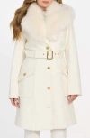 Marciano Alice Belted Coat With Removable Faux Fur Collar In White