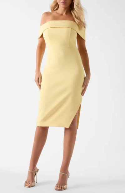 Marciano Andrea Off The Shoulder Scuba Dress In Yellow