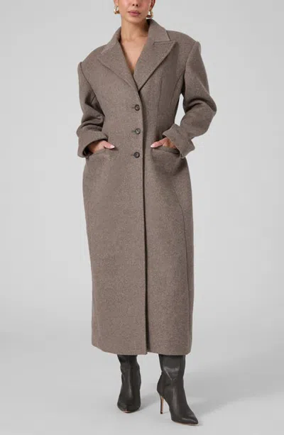 Marciano Angela Padded Shoulder Long Coat In Hm05-beige