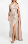 Marciano Aretha Draped One-shoulder Satin Gown In Neutral