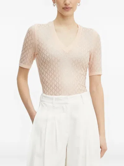 Marciano Aria V-neck Patterned T-shirt In Neutral