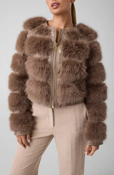 Marciano Arielle Croc Embossed Faux Fur Jacket In Silk Taupe