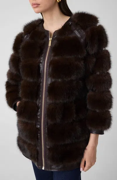 Marciano Arielle Faux Fur & Croc Embossed Faux Leather Coat In A10k-dark