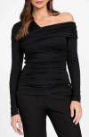 Marciano Astrid Shirred Asymmetric Top In Black