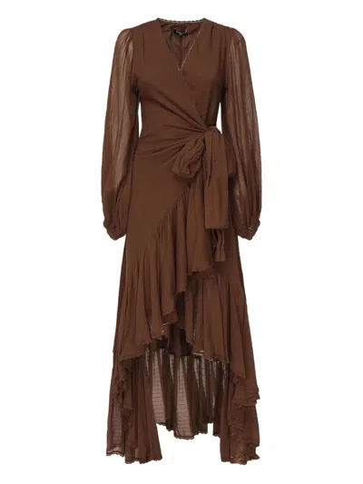 Marciano Balloon-sleeve Wrap Dress In Brown