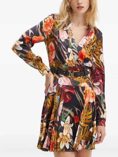 Marciano Belted Floral Mini Dress In Black