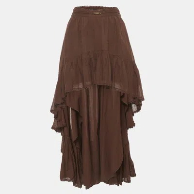 Pre-owned Marciano Brown Cotton Asymmetric Flounced Maxi Skirt S