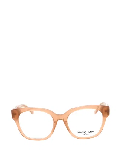 Marciano By Guess Crystal-embellished Round-frame Glasses In Brown