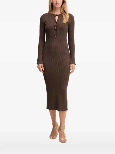 Marciano By Guess Ribbed Buttoned Midi Dress In Brown