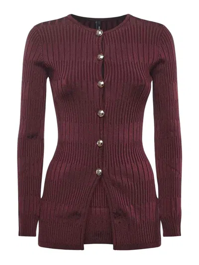 Marciano Ribbed Knit Cardigan In Red