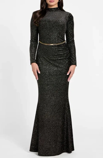 Marciano Dana Long Sleeve Open Back Shimmer Knit Dress In Black