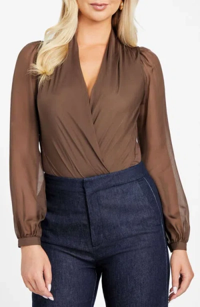 Marciano Daria Silk Bodysuit In Brown