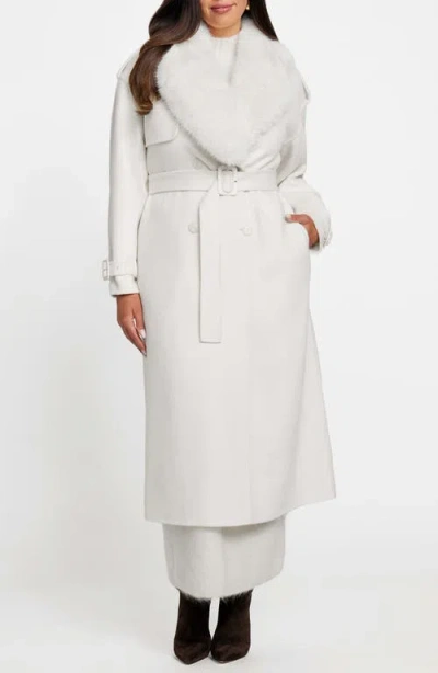 Marciano Ella Faux Fur Collar Double Breasted Coat In White