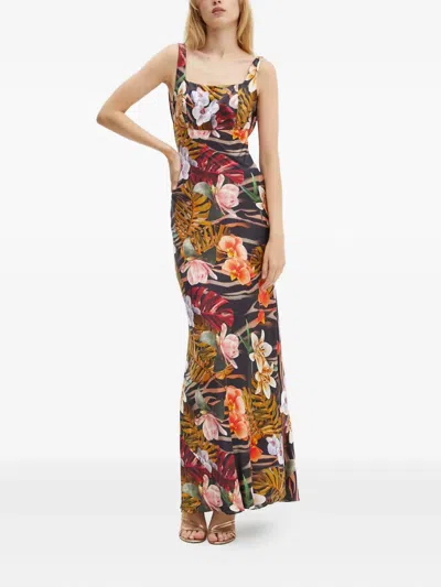 Marciano Estella Floral-print Sleeveless Maxi Dress In Brown