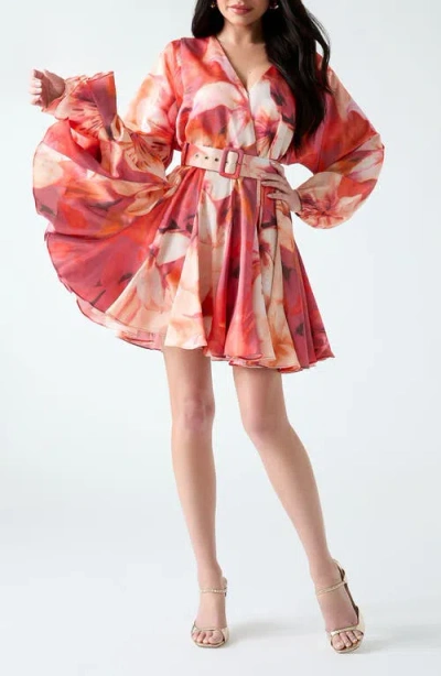 Marciano Estella Print Belted Fit & Flare Dress In Multi