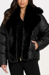 Marciano Estella Quilted Puffer Jacket With Faux Fur Trim In Black