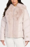 Marciano Estella Quilted Puffer Jacket With Faux Fur Trim In Pink