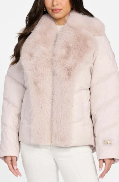 Marciano Estella Quilted Puffer Jacket With Faux Fur Trim In Pink