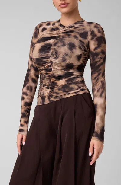 Marciano Ezme Ruched Mock Neck Top In Brown