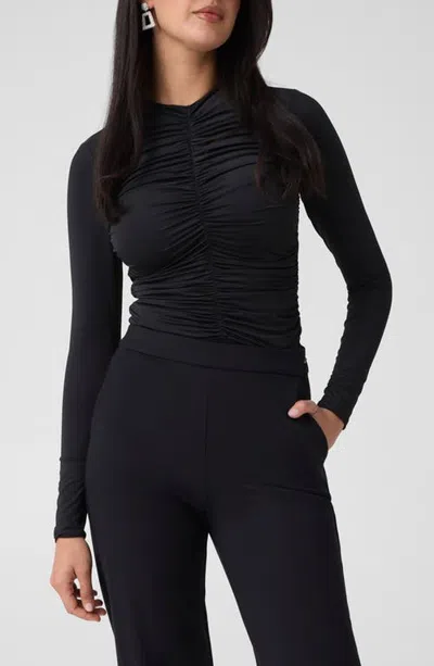 Marciano Ezme Ruched Mock Neck Top In Black