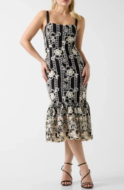 Marciano Florence Embroidered Sleeveless Midi Dress In Black
