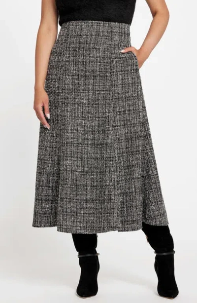 Marciano Gea Flared Tweed Midi Skirt In Black