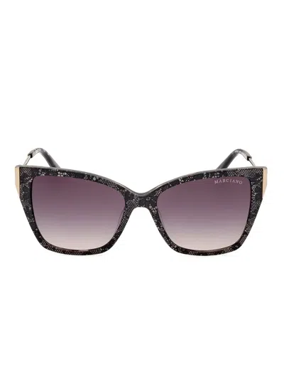 Marciano Glitter-embellished Cat-eye Sunglasses In Black