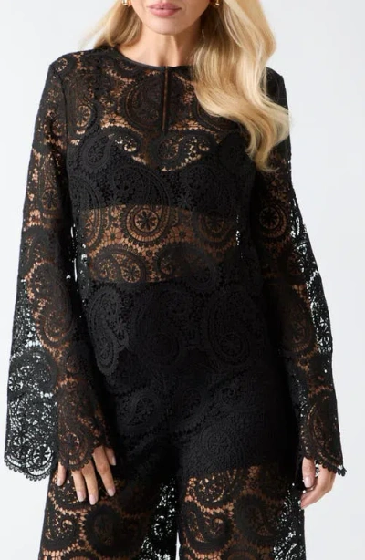 Marciano Grace Long Sleeve Lace Top In Black