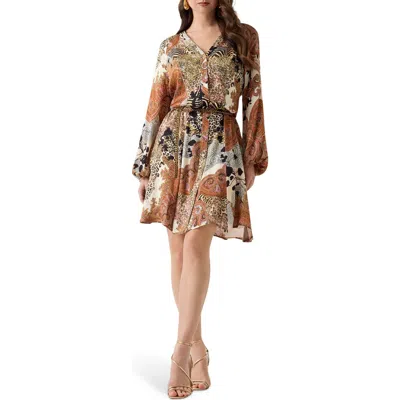 Marciano Gwenda Long Sleeve Mixed Print Dress In Multi