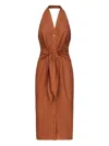 Marciano Halterneck Twisted-front Midi Dress In Brown