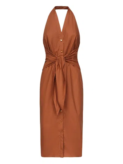 Marciano Halterneck Twisted-front Midi Dress In Brown