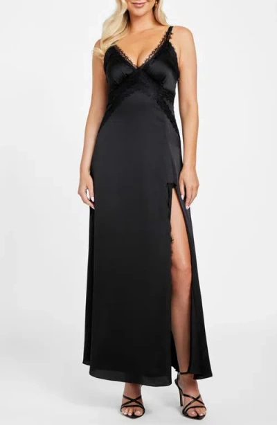 Marciano Jael Lace Detail Satin Slipdress In Black