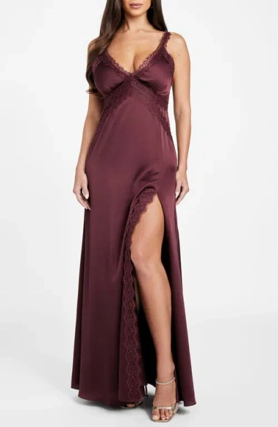 Marciano Jael Lace Detail Satin Slipdress In Burgundy
