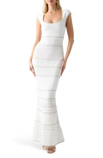 Marciano Juma Metallic Mixed Stitch Maxi Sweater Dress In White