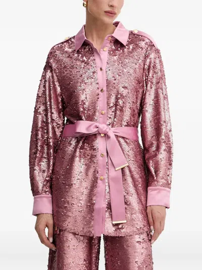 Marciano Kaia Sequinned Belted Shirt In Pink